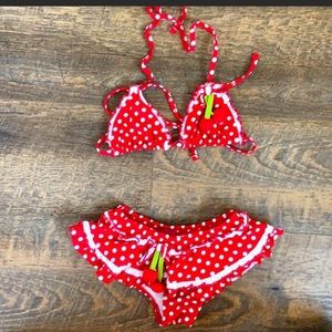 Kate Mack cherry red polka dot ruffle bikini